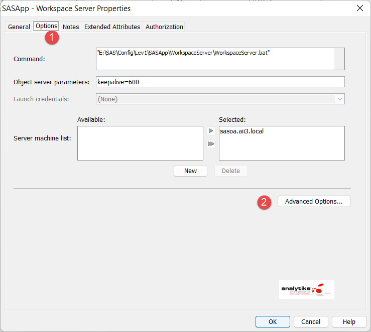 Workspace Server properties dialog